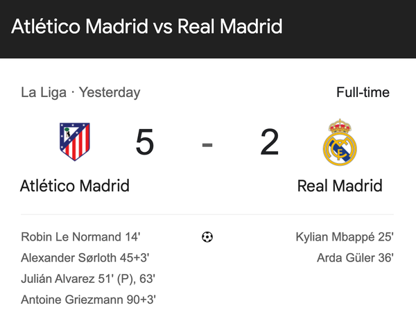 Derby Shocker: Atlético Madrid Demolishes Real Madrid 5-2 in a Simeone Masterclass